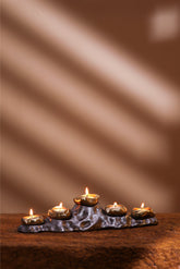 Alamkari India Stone Metal Rustic Metal Tealight Candle Holder